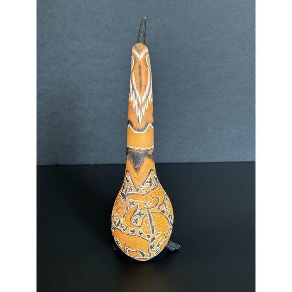 Hand-Carved Gourd Bird Figurine With Intricate Designs - Picture 4 of 14